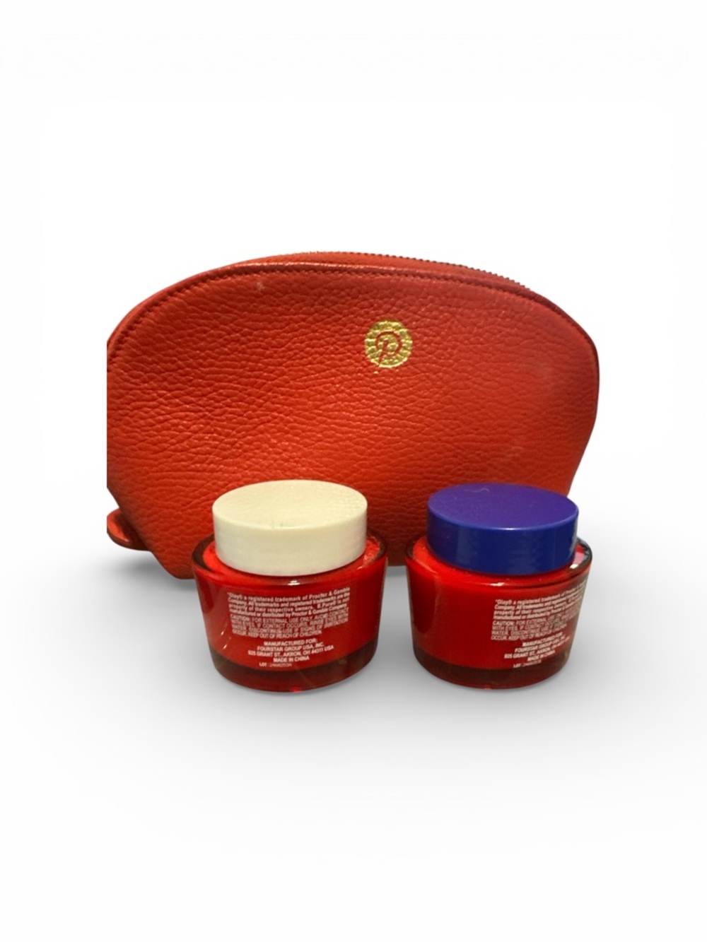 Red Pebbled Cosmetic Pouch with Red Skincare Jars - Picture 2 of 2